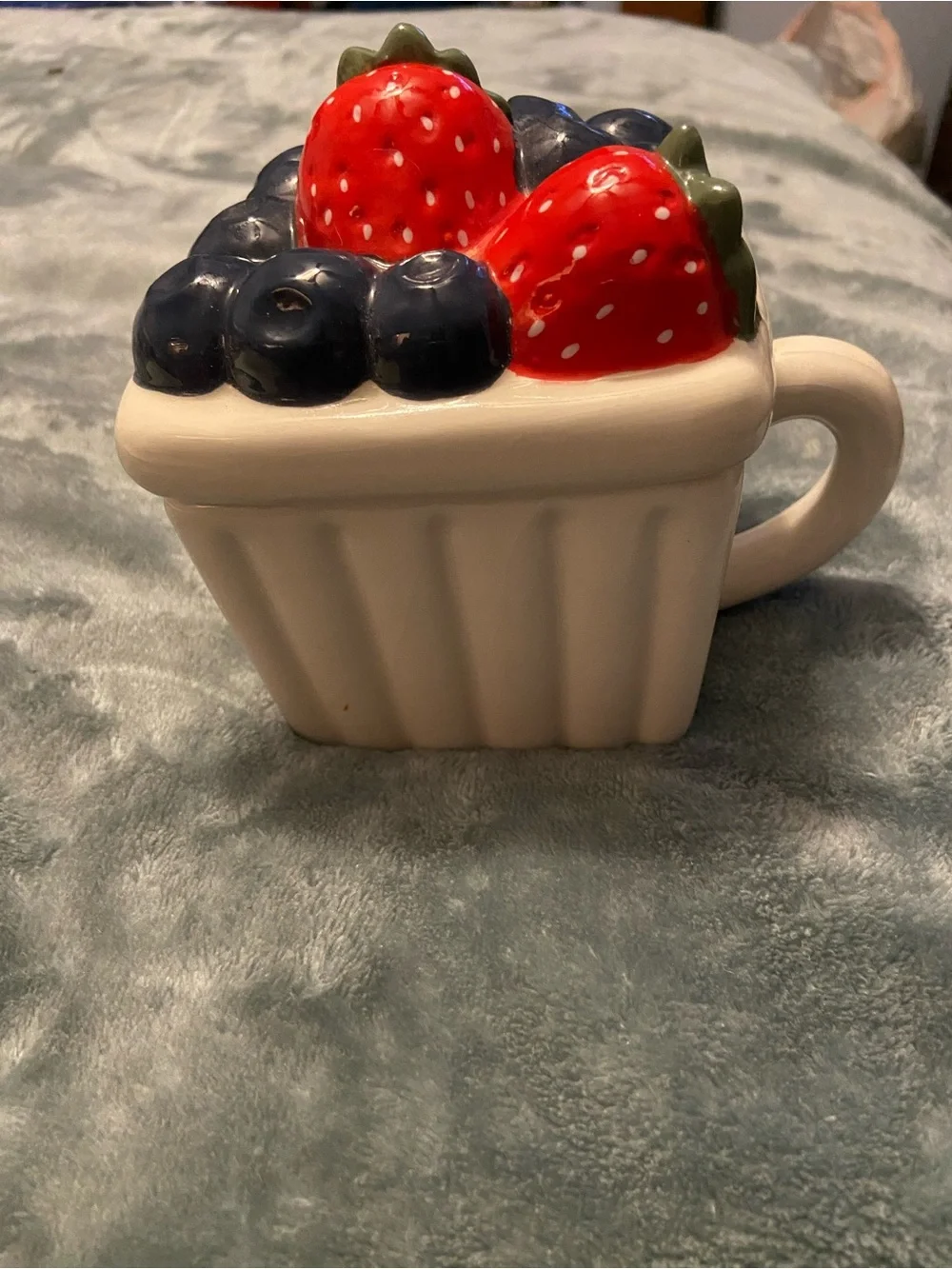 Crescent Ceramic Berry Basket with Red Strawberries & Blue Berries